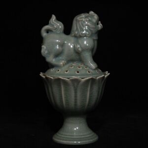 8 5 Antique Song Dynasty Porcelain Ru Kiln Cyan Glaze Lion Lotus Incense Burner