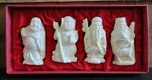 Vintage Chinese Carved Detailed Laughing Smiling Buddha Resin 3 Lot Of 4 Gods