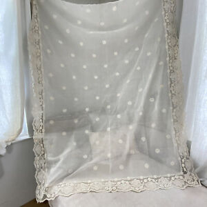 Sheer 76 X 60 Vintage Lace Muslim Tambour Cornely French Curtain Drape Tableclo