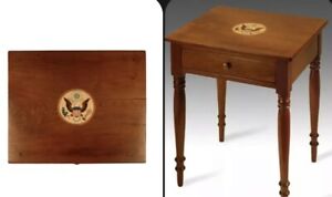Inlaid Eagle Presidential Antique Nightstand Sheraton Federal Work Table Walnut