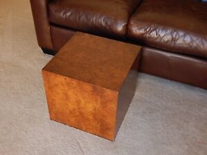 Mid Century Modern Burl Wood Vintage Cube Side End Table