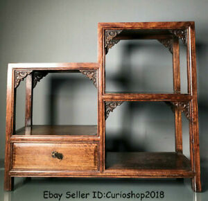 18 4 Old Chinese Dynasty Huanghuali Wood Carved Drawer Stand Shelf Furniture