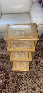 Beautiful Antique Set 4 Asian Nesting Tables Carved Beautiful Wooden Tables