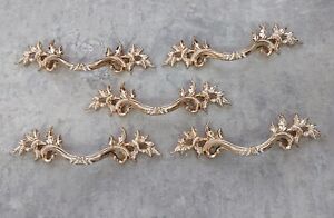 French Provincial Drawer Pulls 3 Bore Set Of 5 Shiny Gold White Accents