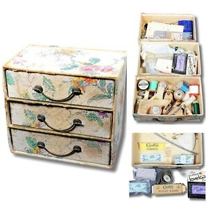 Mid Century Floral 3 Drawer Sewing Set Kit Contents Full Boudoir Shabby Country