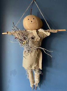Primitive Handcrafted Folk Art Hanging Scarecrow Doll W Berries 14 
