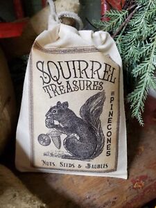 Vintage Primitive Style Christmas Squirrel Treats Cabin Hang Ornaments Tuck Bag