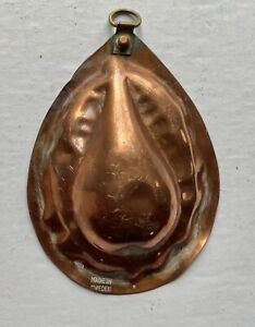 Antique Miniature Copper Jelly Mold Pear Design Brass Ring Sweden Circa 1910