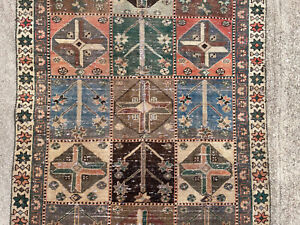 4x6 Antique Oriental Rug Hand Knotted Vintage Handmade Geometric Tribal Worn 4x7