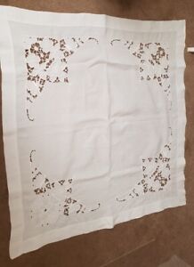 Vintage Linen Tablecloth Richelieu Needle Lace White Embroidery Cutwork