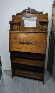 Antique Larkin Co Victorian Oak Wood Drop Front Secretary Desk With Bookshelf