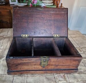 Antique Wooden Oak Box Storage Keepsake Craft Sewing Stationery