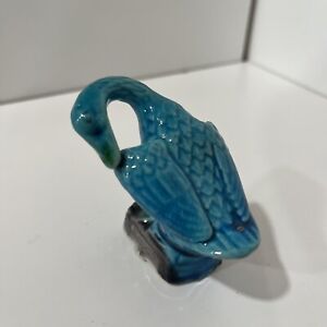 Vintage Majolica Dynasty Chinese Turquoise Blue Duck Goose Bird Figurine