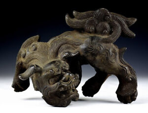 Japanese Antique Bronze Shishi Lion Ornament From Temple 16th C Muromachi Period