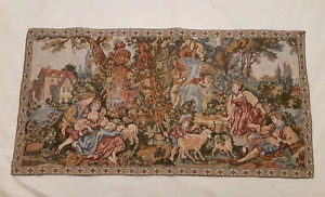 Vintage French Tapestry Antique Tapestry Romantic Scene Wall Hanging27x14 Inches