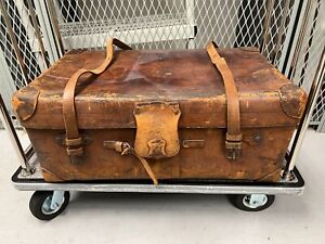 Old Leather Steamer Trunk By Finnigan Of Manchester U K Early 1900s Era