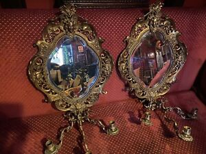 Antique Bronze Pair Of The Mirrors Museum Quality Pieces Candle Holders 19th C
