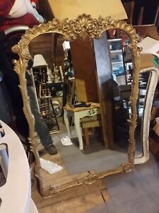 Antique French Style Gilded Mirror Hand Carved Origin Unknown Heavy 51 X34 