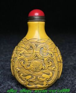 3 2 Rare Old Tooth Carving Dragon Loong Beast Pattern Snuff Bottle Sculpture
