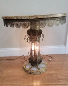 Vtg Arturo Pani Abalone Side Table Cocktail Table Onyx Gold Hollywood Regency