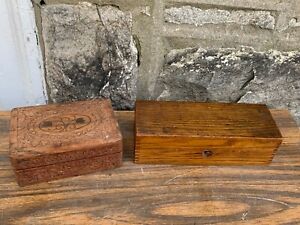 9 Antique Sewing Accessory Box Dovetailed 6 Vintage Hand Carved Jewelry Box