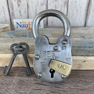 Old Style Iron Lock And Keys W Brass Keyhole Cover Silver Spirit Locker