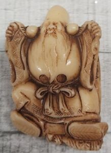 Netsuke Turtle Man Resin Figurine Vtg Japan Highly Detailed Hand Carved 2 2 