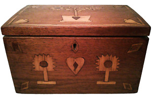 Late 19th Early 20th C American Folk Art Tramp Art Antique Inlaid Wd Jewelry Box