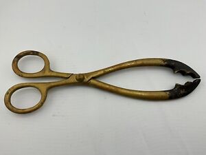 Solid Brass Antique Vintage Fireplace Tool Coal Log Claw Tongs 8 5 