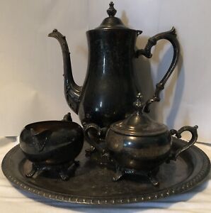 International Silver Company Silver Plated 4 Piece Tea Set W Tray Made In Usa