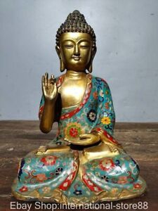 12 Old Chinese Cloisonne Copper Buddhism Shakyamuni Amitabha Buddha Statue