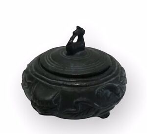 Vintage Metal Asian Incense Burner Container With Lid