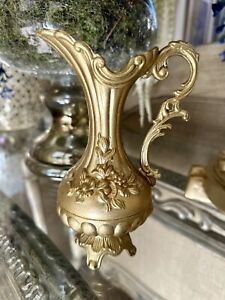 Vintage Bronze Footed Pitcher Vase Made In Italy