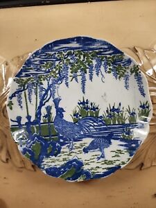 Nabeshima Ware Japanese Plate Cobalt Blue Wisteria Rooster Japan