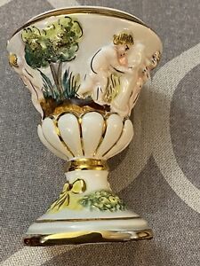 Vintage Italy Capodimonte Porcelain Small Urn Hand Painted With A Defect
