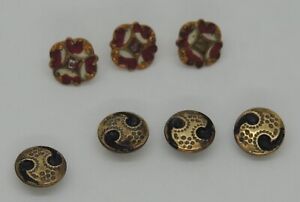 Antique Vintage 7 Small Gold Enameled Buttons