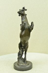 Signed Barye French Artist Rearing Wild Stallion Horse Bronze Statue Figure Sale