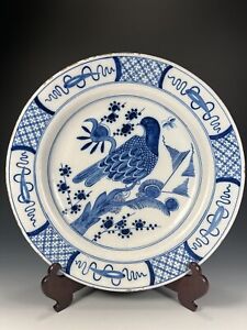 Delft Dutch Holland Blue White Charger W Bird Avian Marked Ak Adrianus Kocx