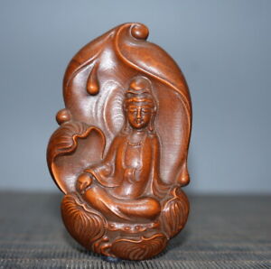 3 1 Chinese Box Wood Carving Buddhism Guanyin Kwan Yin Quanyin Amulet Pendant