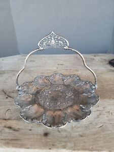 Antique Distressed Silver Plate Aesthetic Brides Flower Basket Wedding Patina