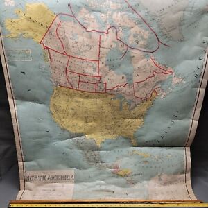 Vintage 1902 School Pull Down Roll Map North America United States 74 X 55 