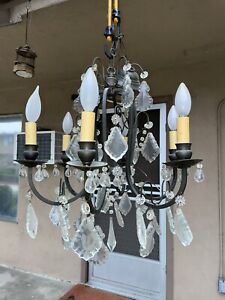 Vintage Wrought Iron Chandelier With Large Thick Crystals San Marino Ca Home