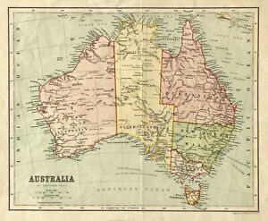 Map Australia By Bartholomew Chambers Original Engraved Colour Antique 1880