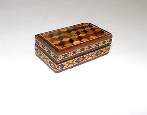 Small Antique Parquetry Inlaid Turned Wood Pin Box Tunbridge Ware Treen