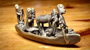 Antique African Art Dogon Tribe Hand Formed Heavy Brass Creation Ark Canoe
