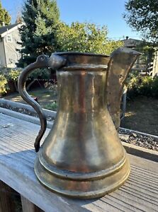 Antique Middle Eastern Brass Dallah Coffee Pot No Lid Trimmed Spout