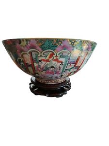 20th Century Chinese Export Famille Rose Medallion Large Bowl W Stand Floral