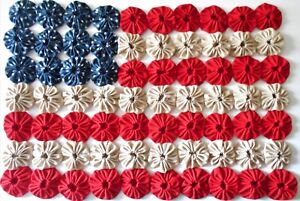 Primitive Yo Yo Kit Flag Quilt Candle Mat Holiday Americana Patriotic July 4th