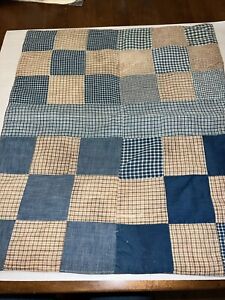 Antique Doll Quilt Homespun Patchwork Squares Multicolor Patterns Early Fabrics