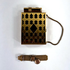 Vintage Art Deco Gold Inlay Cigarette Smoking Case Holder Hinged Antique Etched